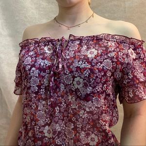 Semi-Sheer Floral Tie Shirt